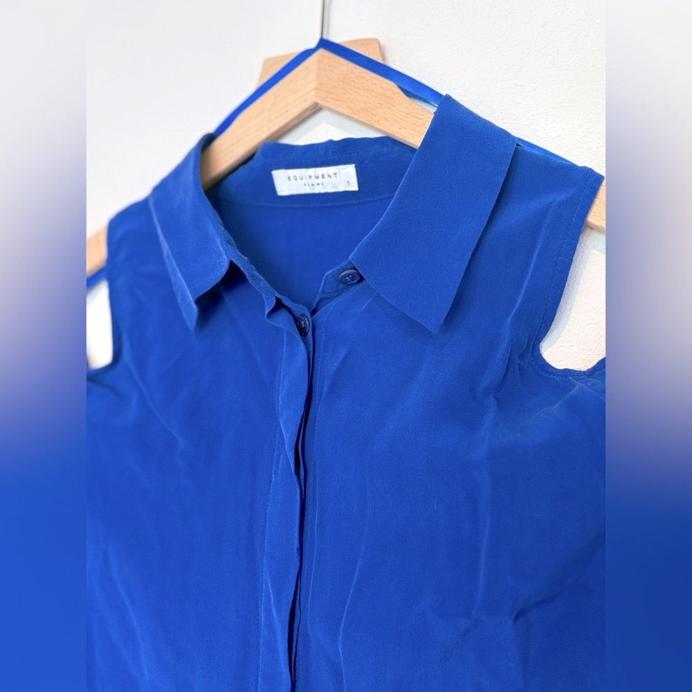 Cobalt Blue Silk Blouse - Equipment Femme Cold Shoulder Top - M Euc